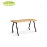 Kids furniture solid wood school table with metal & mobile table legs /customize