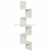 Large corner White finish home decoration furniture book storage  display wooden zig zag Wall Shelf bookshelf bookcase