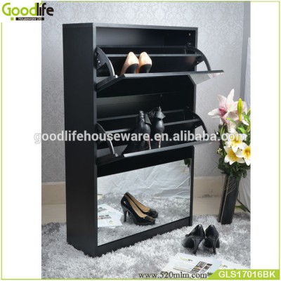 solid wood shoe wardobe  with three dressing mirror and the inside cabinet with two layer storage shelf