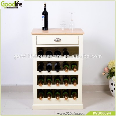 Rubber wood furniture wine rack with 20 bottles capacity and one drawer